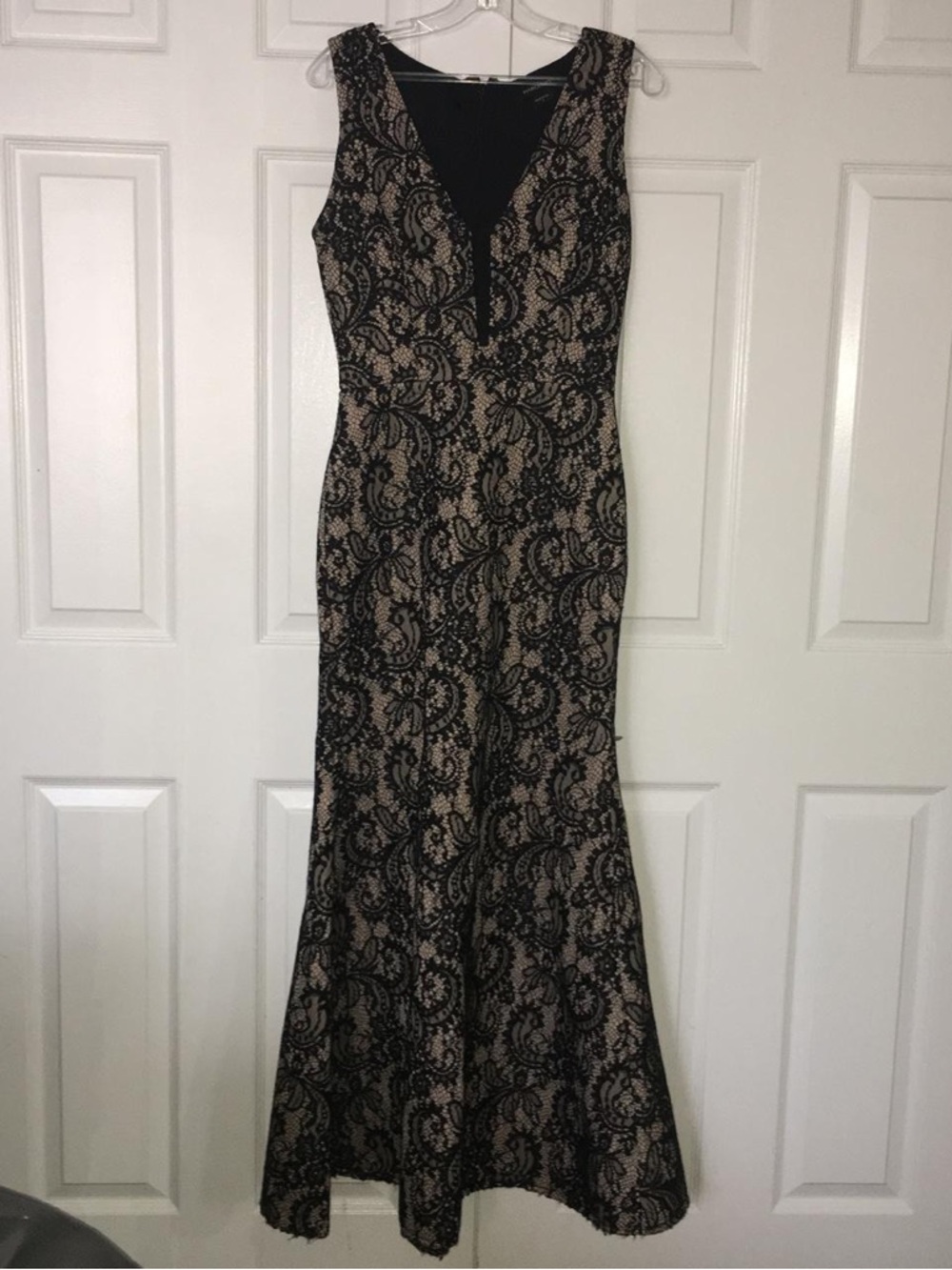 Marciano Black Lace Overlay Maxi Dress with Nude Underlay